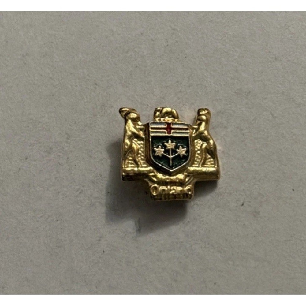 Vintage Ontario Provincial Coat of Arms Pin Lapel Hat Pinback Gold Tone Enamel